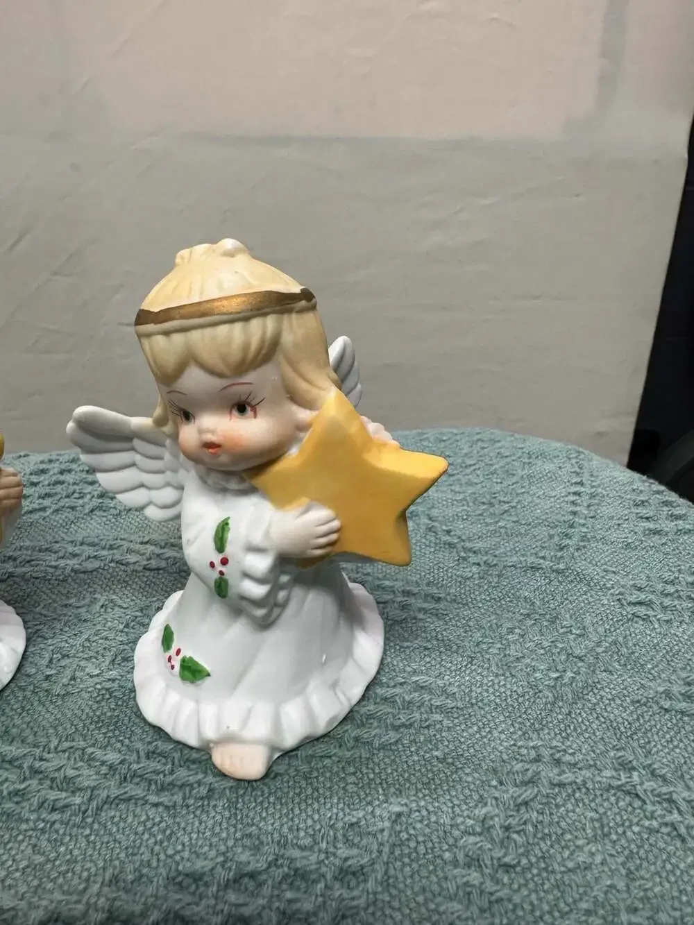 Vintage Homco Set of 3 Porcelain Child Angel Figurines with Candle, Harp, and St
